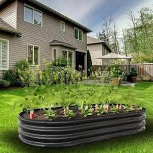 lot 36 image: 70.86 in. x 11.42 in. Oval Large Metal Raised Planter Bed Outdoor Garden for Planting, Black