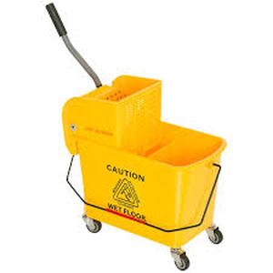 lot 26 image: HOMCOM 5 Gal. Yellow Plastic Steel Janitor Mop Bucket with Down Press Wringer and Wheels