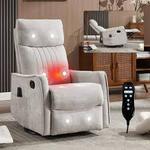 Boyel Living Light Gray Heat Massage Manual Recliner Chair with Rocker and Swivel in Fabric for Living Room