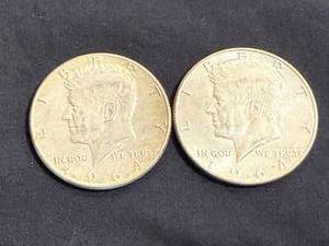 lot 13 image: 2 1964 Kennedy Half Dollars