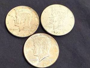 lot 15 image: 3 1964 Kennedy Half Dollars