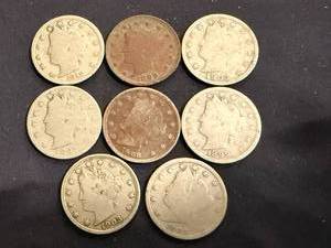 lot 52 image: 8 Liberty Head V Nickels