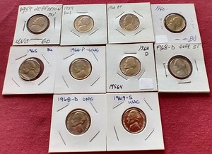 lot 1 image: (10) 1950s & 60s Nickels - Uncirculated & Proof