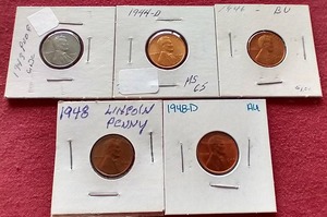 lot 21 image: (5) Wheat Pennies - Steel & Some Uncirculated