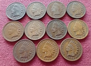 lot 31 image: (11) Indian Pennies - 1900 Full Liberty