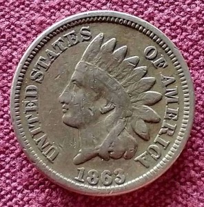 lot 37 image: 1863 Copper-Nickel Indian Penny