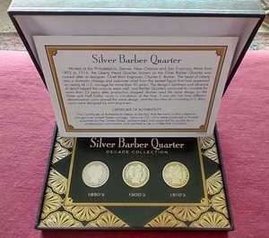 lot 47 image: (3) Barber Quarters in Box