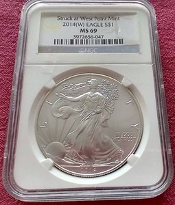 lot 48 image: 2014(W) 1 oz American Silver Eagle - NGC MS69