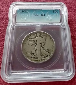 lot 55 image: 1921 Walking Liberty Half Dollar - Key Coin ICG G4