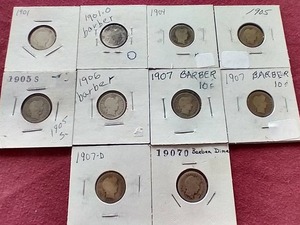 lot 105 image: (10) Barber Dimes