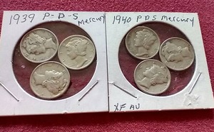 lot 134 image: (6) Mercury Dimes - 1939 & 1940 PDS