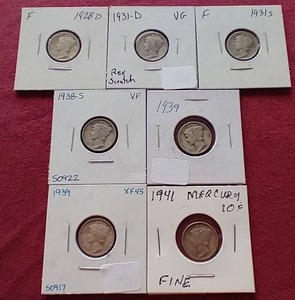 (7) Mercury Dimes