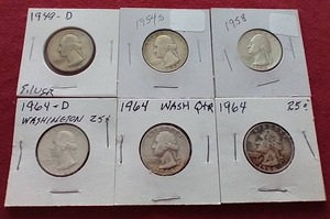 lot 146 image: (6) Washington 90% Silver Quarters
