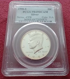 lot 161 image: 1998-S Silver Kennedy Half Dollar - PCGS PR69DCAM