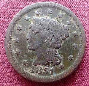lot 163 image: 1851 Braided Hair Large Cent