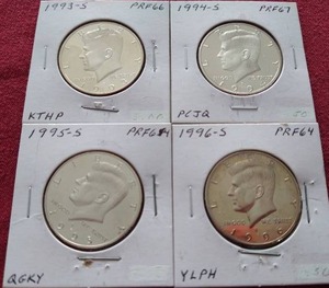 lot 165 image: (4) Kennedy Proof Half Dollars