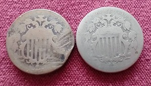 lot 166 image: (2) Shield Nickels (Dates Illegible)