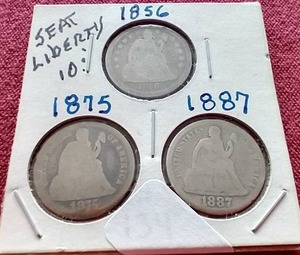 lot 168 image: (3) Liberty Seated Dimes