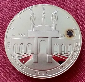 lot 196 image: 1984 Olympics Commemorative 90% Silver Dollar