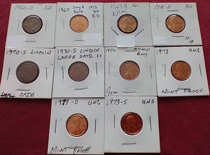 lot 200 image: (10) Pennies - Including Uncirculated & Proof