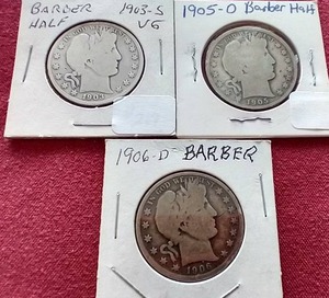 lot 202 image: (3) Barber Half Dollars