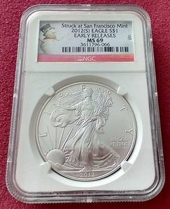 lot 205 image: 2012(S) 1 oz American Silver Eagle - NGC MS69