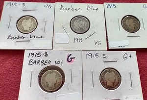lot 206 image: (5) Barber Dimes