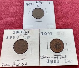 lot 219 image: (3) Indian Pennies - Including 1864