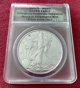 lot 221 image: 2021 1 oz American Silver Eagle - ANACS MS69