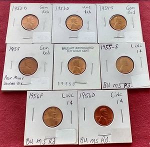lot 226 image: (8) Uncirculated Red Wheat Pennies
