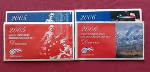 lot 242 image: (2) U.S. Mint Uncirculated Sets - 2005-2006 P&D