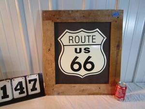 lot 147 image: Metal Route 66 Sign - framed