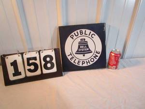 lot 158 image: Bell System Public Telephone Wall Mount Sign - 2 Sided