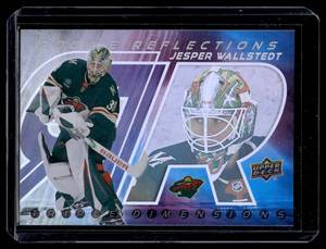 lot 102 image: Jesper Wallstedt RC Insert 2024-25 Upper Deck Extended Series Rookie Reflections Triple Dimensions #RR-15 Minnesota Wild Hockey Card