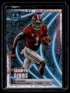 lot 141 image: Jahmyr Gibbs RC Pulsar Refractor 2022 Bowman University Neon Neophytes #NN-6 Rookie Footbal Card
