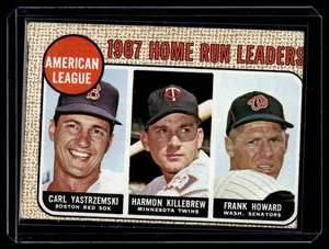 lot 172 image: 1968 Topps AL HR Leaders #6 Yaz, Killebrew, Howard - Vintage Baseball Card