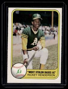 lot 176 image: Rickey Henderson 2nd Year 1981 Fleer #351 Vintage Baseball Card