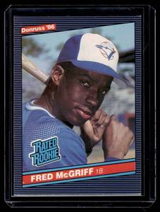lot 198 image: Fred McGriff RC 1986 Donruss Rated Rookie #28 Baseball Card