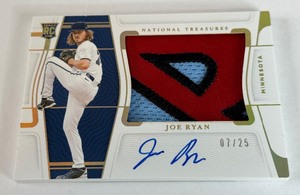 lot 12 image: Joe Ryan 25 RPA Holo Gold On-Card Auto RC 2020 National Treasures #124 Material Signature #124 - NASTY PATCH Rookie Minnesota Twins Baseball Card