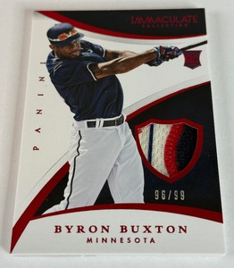 lot 16 image: Byron Buxton NASTY PATCH 199 RC 2015 Immaculate Collection Swatches Player orn #73 Numbered 9699 Rookie Minnesota Twins Baseball Card