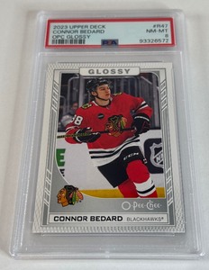 lot 36 image: Connor Bedard RC PSA 8 NM-MT 2023 Upper Deck OPC Glossy #R47 Rookie Hockey Card