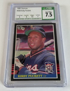 lot 47 image: Kirby Puckett RC CSG Graded 7.5 NM 19985 Donruss #438 Rookie Minnesota Twins Baseball Card