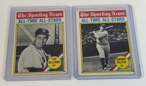 lot 126 image: Ted Williams and Babe Ruth 1976 Topps All-Time All-Stars Vintage Baseball Cards