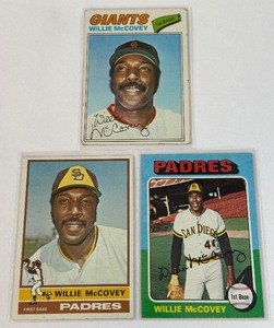 lot 202 image: Willie McCovey 3 Card Lot 1975, 1976, 1977 Topps Vintage Baseball Cards