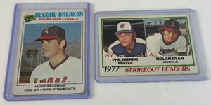 lot 216 image: Nolan Ryan 2 Card Lot 1977 and 1978 Topps Vintage Baseball