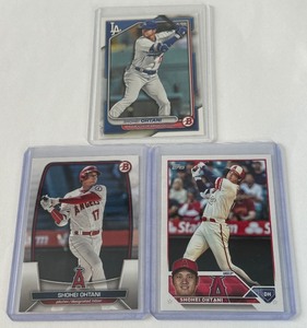 lot 228 image: Shohei Ohtani 3-Card Baseball Lot 2023 Topps and Bowman 2024 Bowman