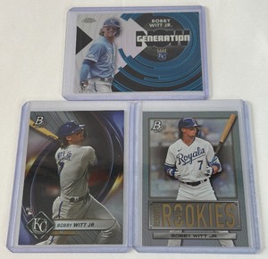 lot 230 image: Bobby Witt Jt. 3-Card Rookie Lot - 2022 Topps Chrome Update Generations Now, Bowman Platinum, and Renowned Rookies
