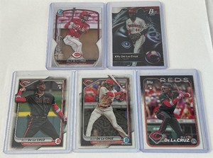 lot 232 image: Elly De La Cruz 5 Card Rookie Lot 2023 Bowman Chrome, Platinum Top Prospects, 2024 Bowman, Chrome and Topps