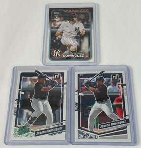 lot 239 image: Jason Dominguez 3 Card Rookie Lot 2023 Donruss and 2024 Topps Baseball Cards