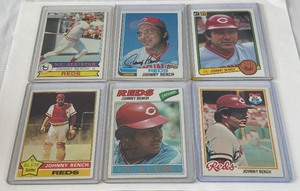 lot 201 image: Johnny Bench 6 Card Lot 1976-1983 Vintage Baseball Cards